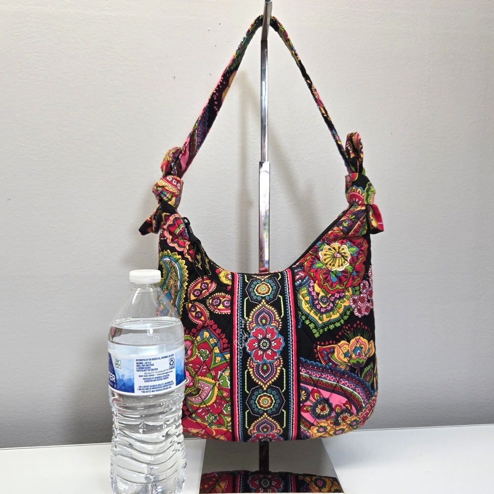 Vera Bradley Hobo Shoulder Bag Medium Symphony in Hue Paisley Quilted Knot Strap